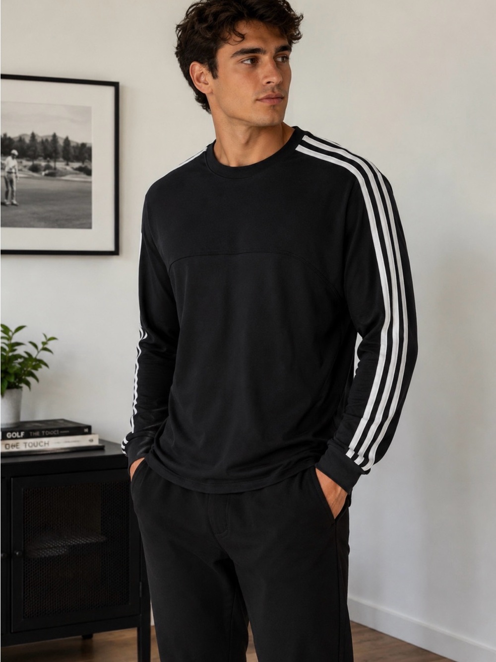 NWT Adidas Y-3 .3 stripes Black Long-Sleeve Athletic Stripe Shirt
